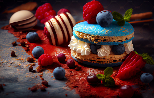 Сладкий аппетитный десерт на столе с ягодами