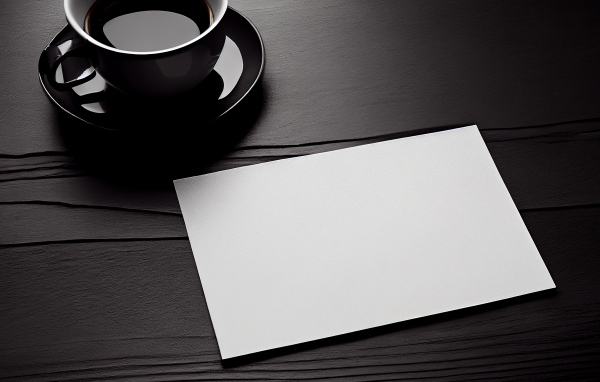 Чашка кофе с белым листом на столе