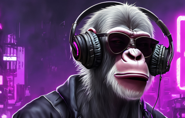 Обезьяна в очках и наушниках