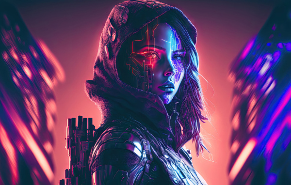 Девушка воин cyberpunk с оружием