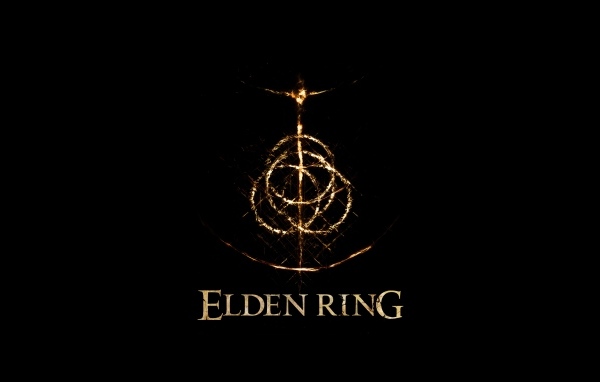 Логотип компьютерной игры Elden Ring на черном фоне