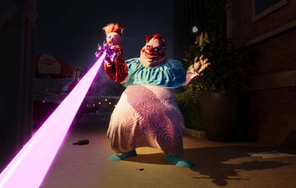 Толстый злой клоун из компьютерной игры Killer Klowns from Outer Space: The Game, 2024