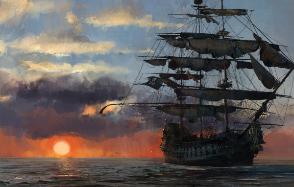 Большой пиратский корабль в игре Skull and Bones, 2024