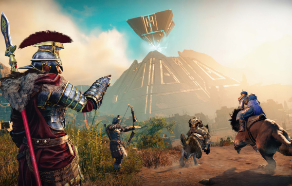 Воины у пирамиды кадр компьютерной игры New World: Aeternum, 2024