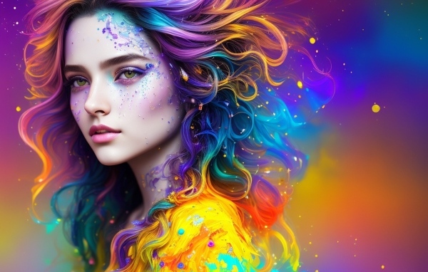 Красивая девушка с разноцветными волосами 3д графика