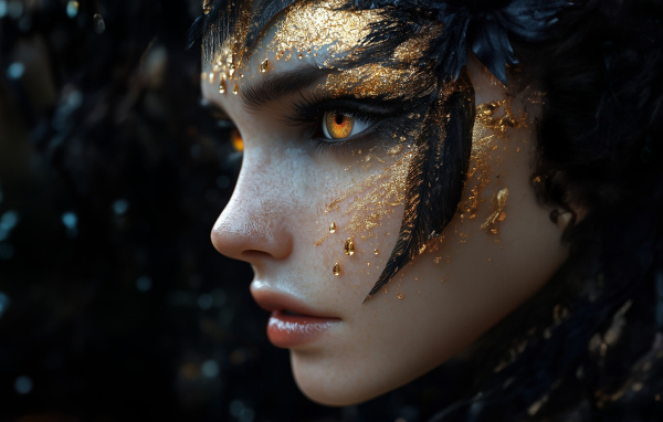 Лицо девушки с золотистой краской