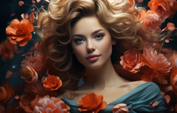 Красивая голубоглазая девушка в цветах