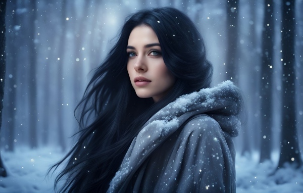 Красивая темноволосая девушка в лесу