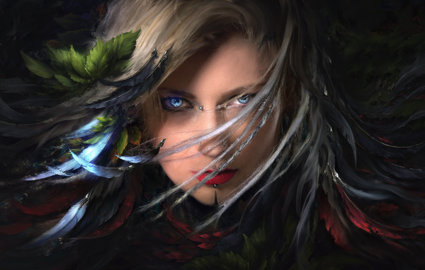 Красивая девушка со светящимися голубыми глазами