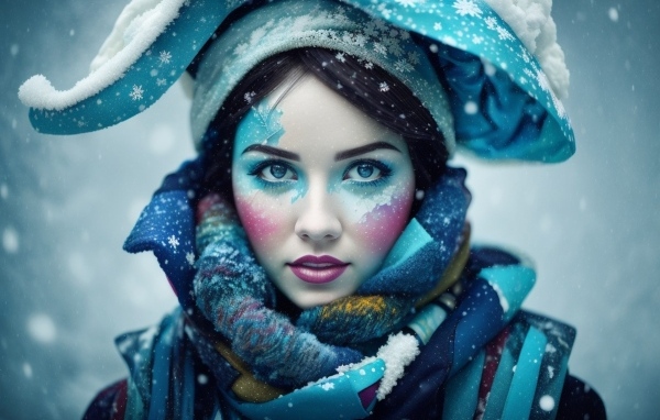 Девушка с краской на лице зимой