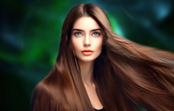 Длинноволосая девушка с красивыми серыми глазами