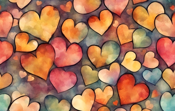 Нарисованные разноцветные сердечки