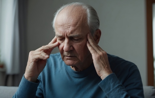 Пожилой мужчина держится руками за голову