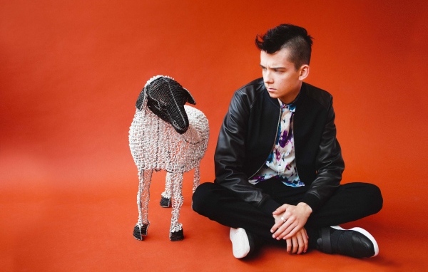 Молодой актер Эйса Баттерфилд на красном фоне