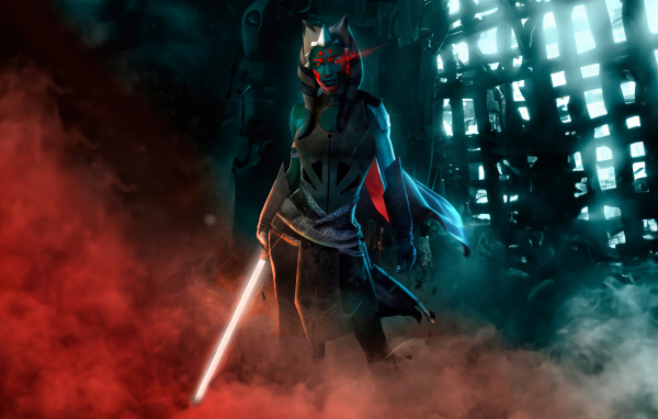 Персонаж Асока с лазерным мечом