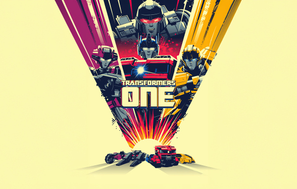 Постер  нового фильма Трансформеры: Начало, 2024 на желтом фоне