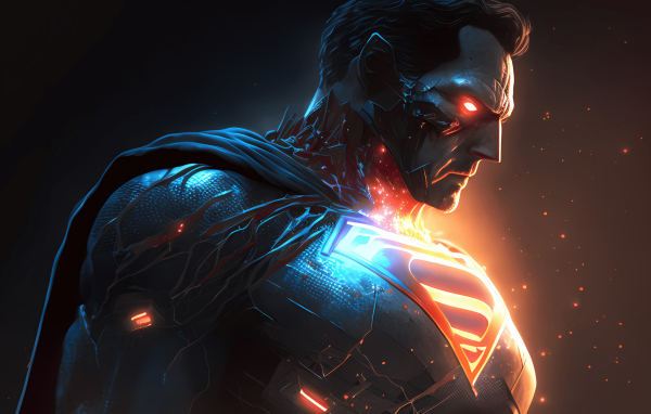 Мужчина супермен с красными глазами