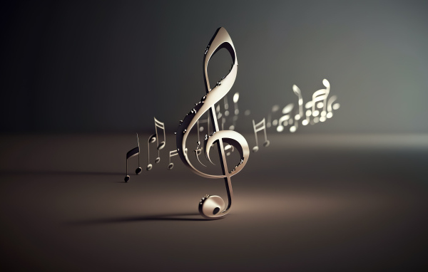 Металлические 3д ноты на сером фоне