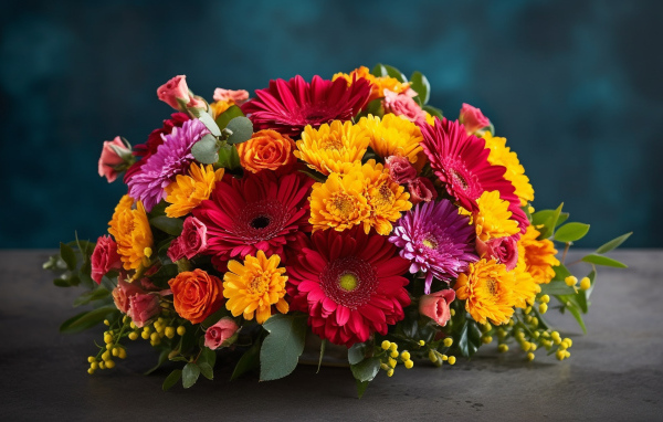 Красивый яркий разноцветный букет цветов