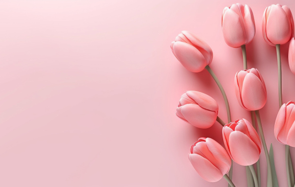 Букет нежных тюльпанов на розовом фоне