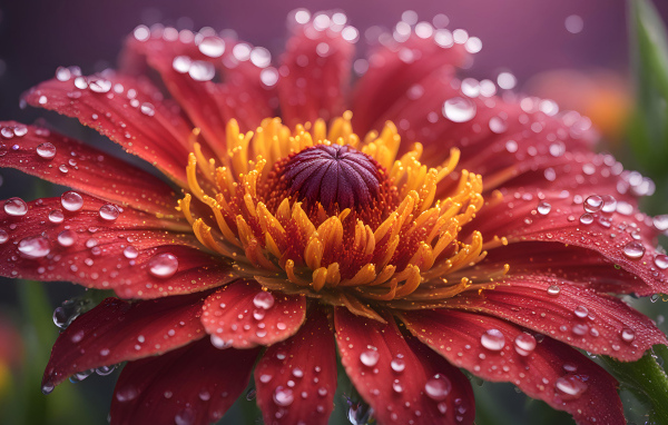 Большой цветок герберы с каплями на лепестках