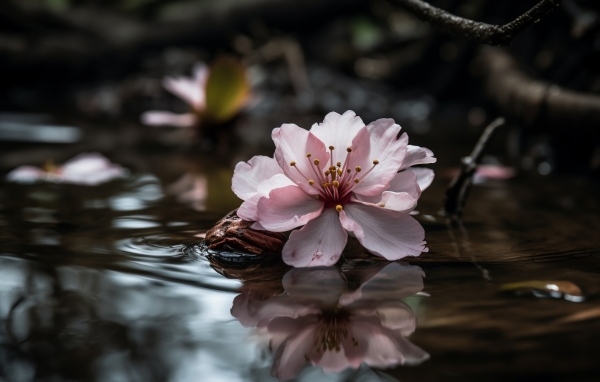 Розовый цветок плавает в пруду