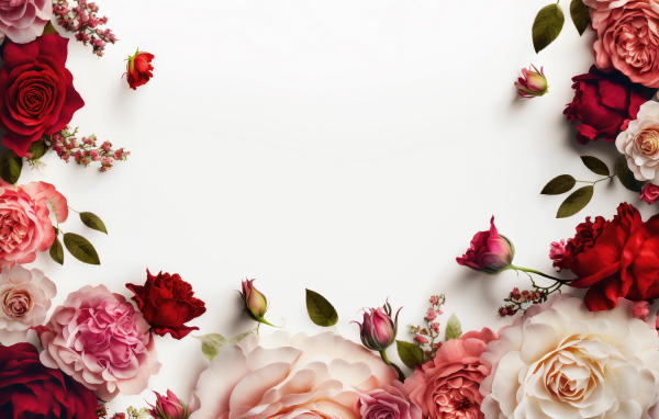 Белый фон с цветами розы для открытки