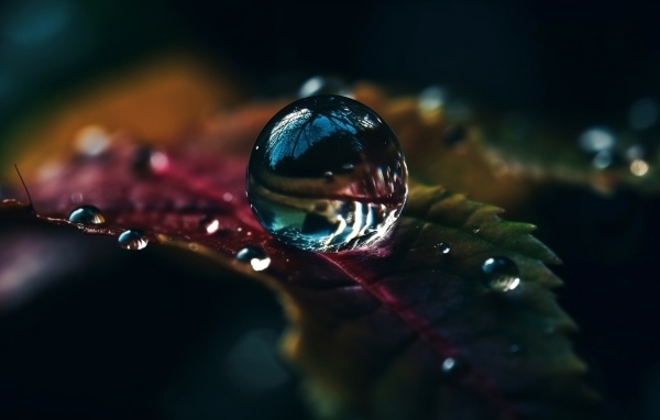 Капля воды на зеленом листе крупным планом