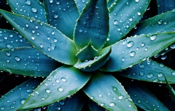 Большое зеленое алоэ в каплях воды