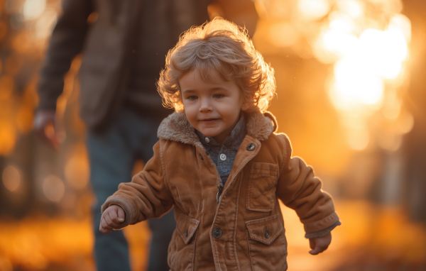 Маленький мальчик гуляет в осеннем парке