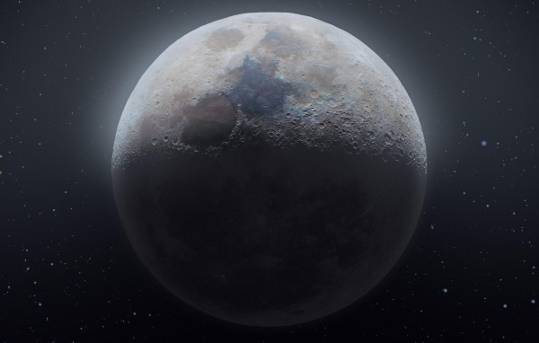 Большая луна в звездном небе крупным планом