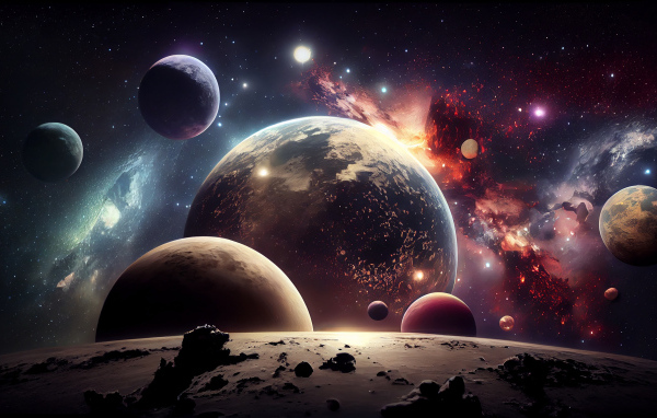 Космический корабль на поверхности планеты в космосе