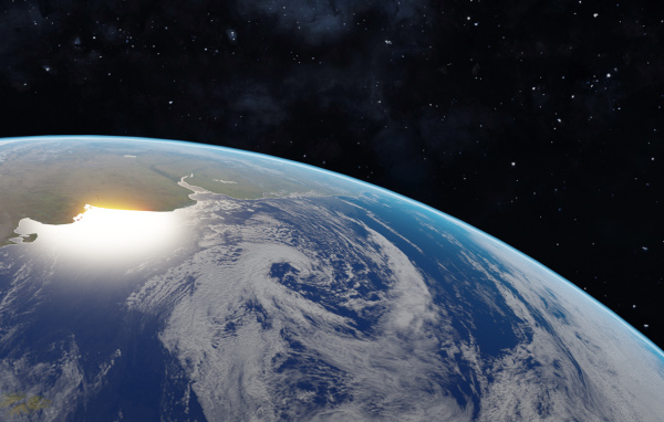 Вид на голубую планету Землю с темного космоса