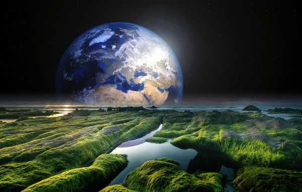 Вид на планету Земля с берега моря