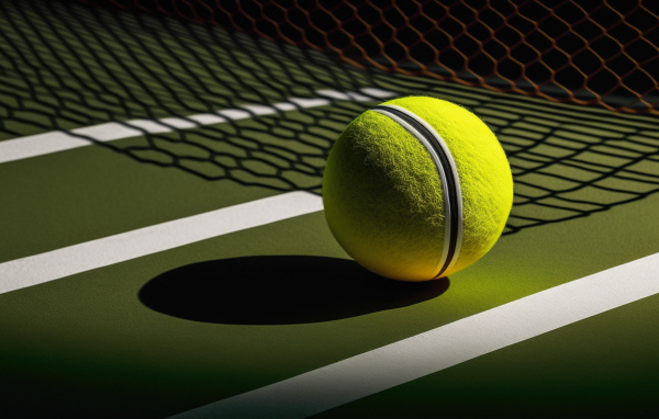 Шар для игры в теннис на поле у сетки