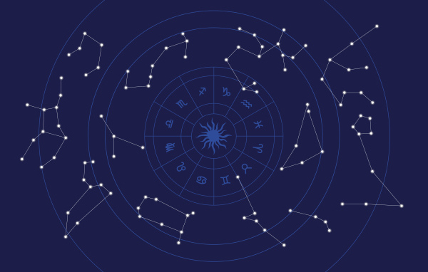 Зодиакальный круг на синем фоне