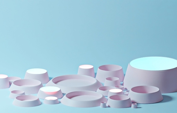 Розовые геометрические фигуры на голубом фоне