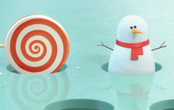 Снеговик с леденцом во льду 3д графика