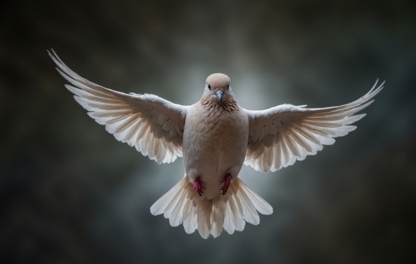 Голубь расправил крылья в полете