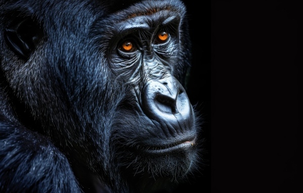 Морда черной кареглазой гориллы