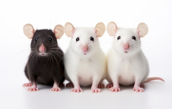 Две белые и коричневая домашние крысы