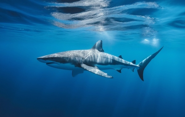 Большая акула плывет под водой