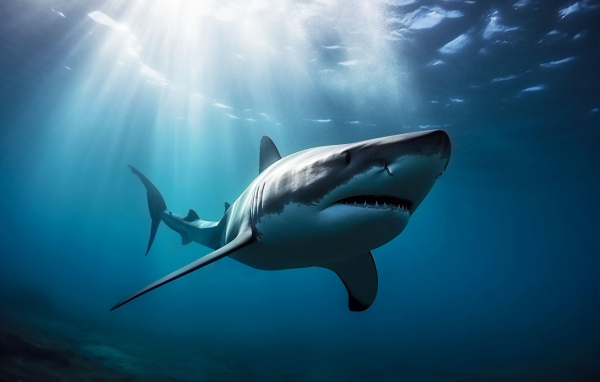Большая хищная акула под водой 