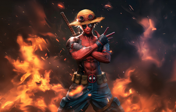 Персонаж Манки Д. Луффи в образе Дэдпула