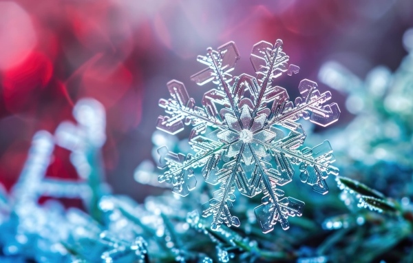 Красивая снежинка крупным планом макросъемка