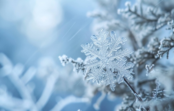 Снежинка на ветке макросъемка