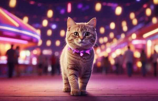 Нарисованный рыжий кот в городе