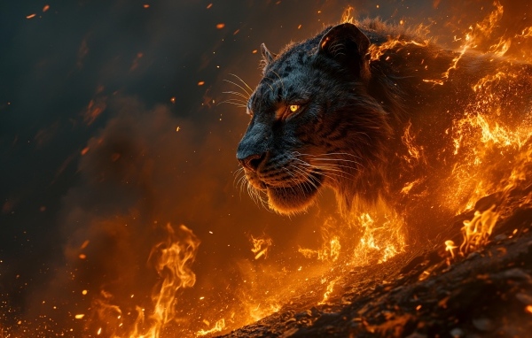 Огненный тигр в раскаленной лаве 