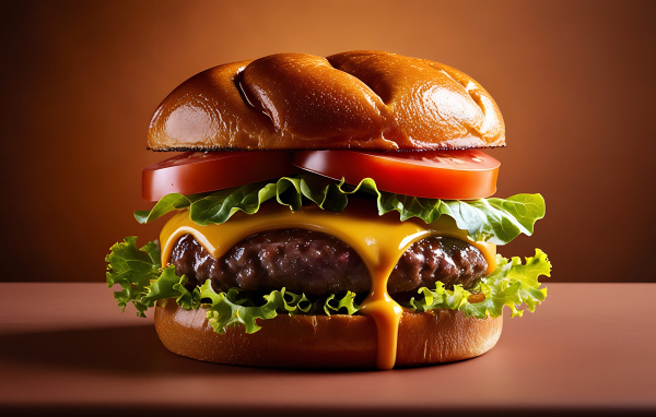 Большой сытный чизбургер на столе