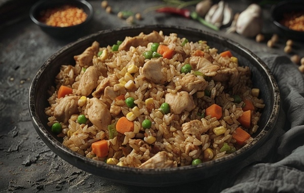 Рис с курицей в сковороде
